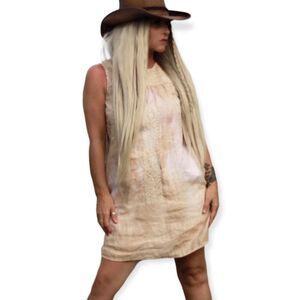 Sleeveless Linen Tea Dye Embroidered Summer Mini Dress